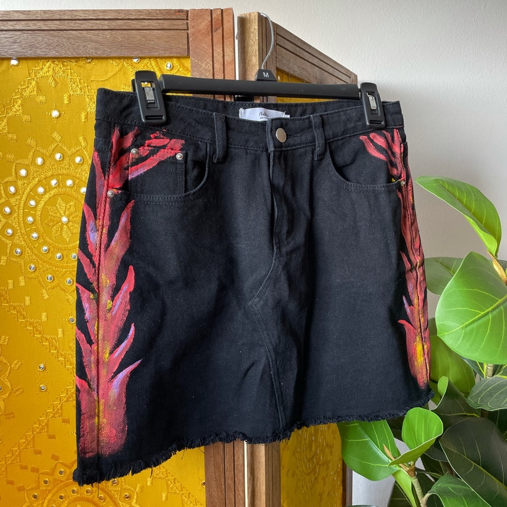 adika painted flame black denim skirt